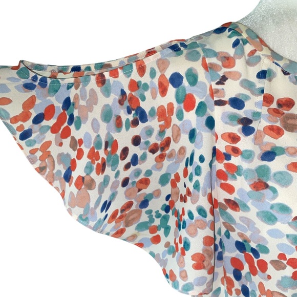 Maeve Anthro Watercolor Pastel Orange Blue Dot Flutter Sleeve Cutout Dress - M - Picture 5 of 14